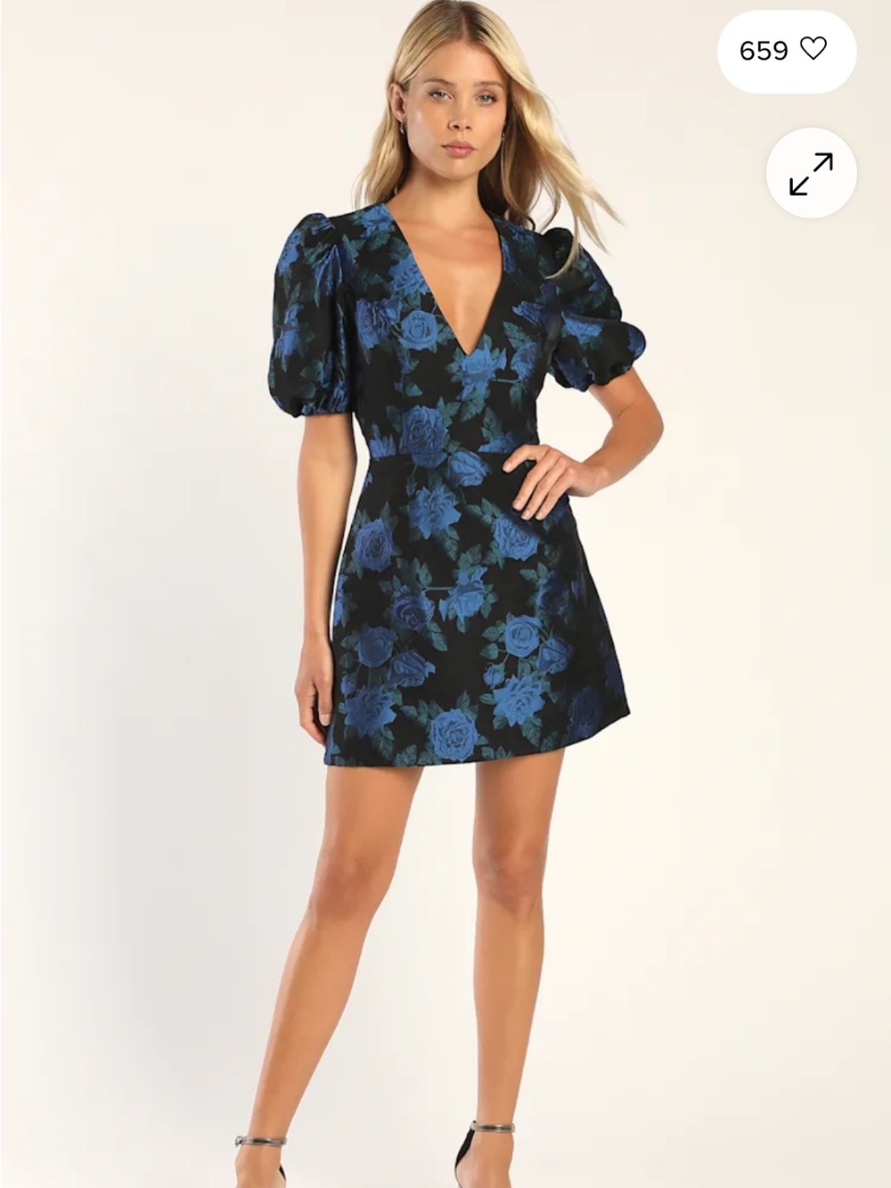 Lulus Whimsical Sweetheart Black Floral Jacquard Puff Sleeve Dress